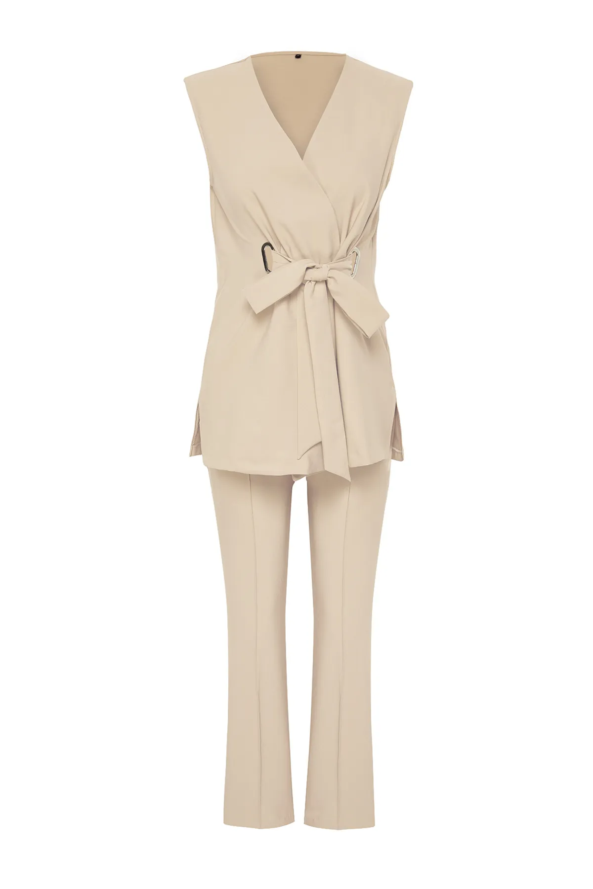 Trendyol Modest  Beiges Accessoire-Set aus gewebter Stoffweste und Hose, Oberteil und Unterteil TCTSS24US00035