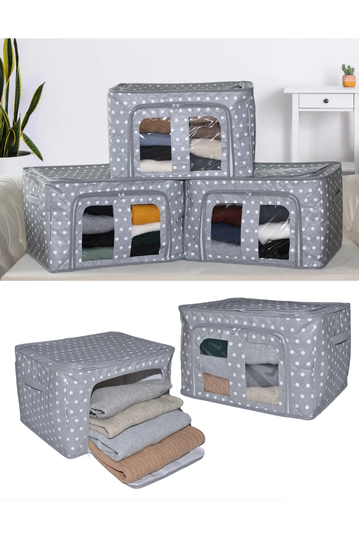 Seryat  5 Stück Seryat Mehrzweck-Organizer mit Fenster, mittelgroße Draht-Aufbewahrungstasche, 40 x 50 x 30 cm, Aufbewahrungstasche für Pullover und Decken
