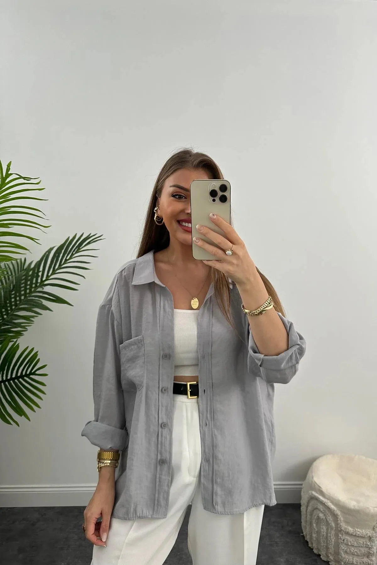 My Blog  Graues Oversize Off-Shoulder-Shirt