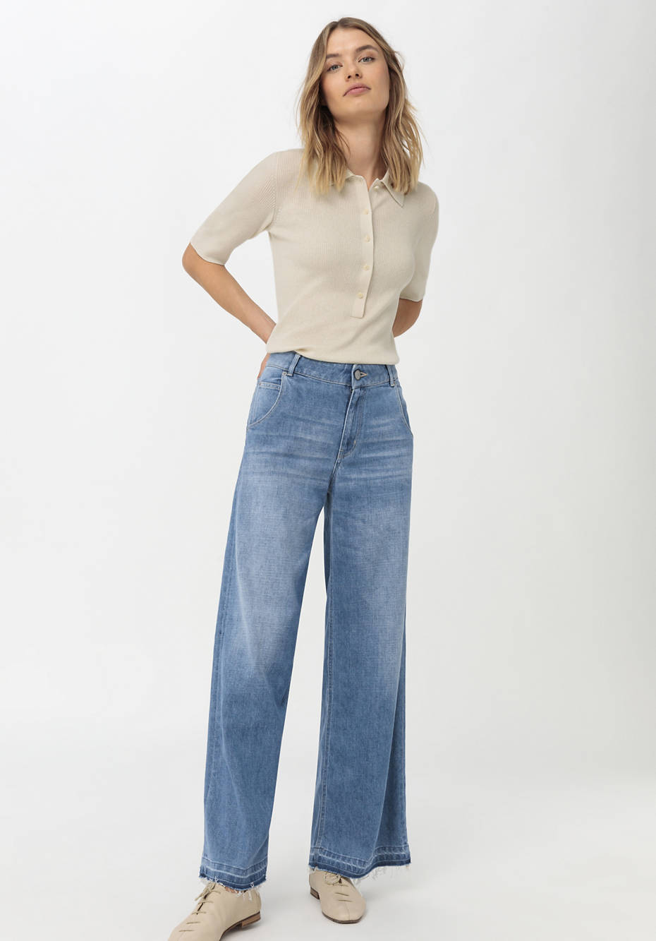 Jeans Wide Leg aus Bio-Denim mit Hanf