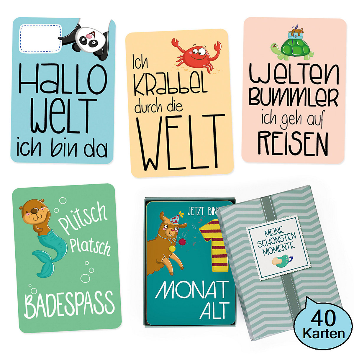 Baby Meilensteinkarten - 40 Karten I Geschenk zur Babyparty, Geburt und Taufe I Motive für Junge oder Mädchen