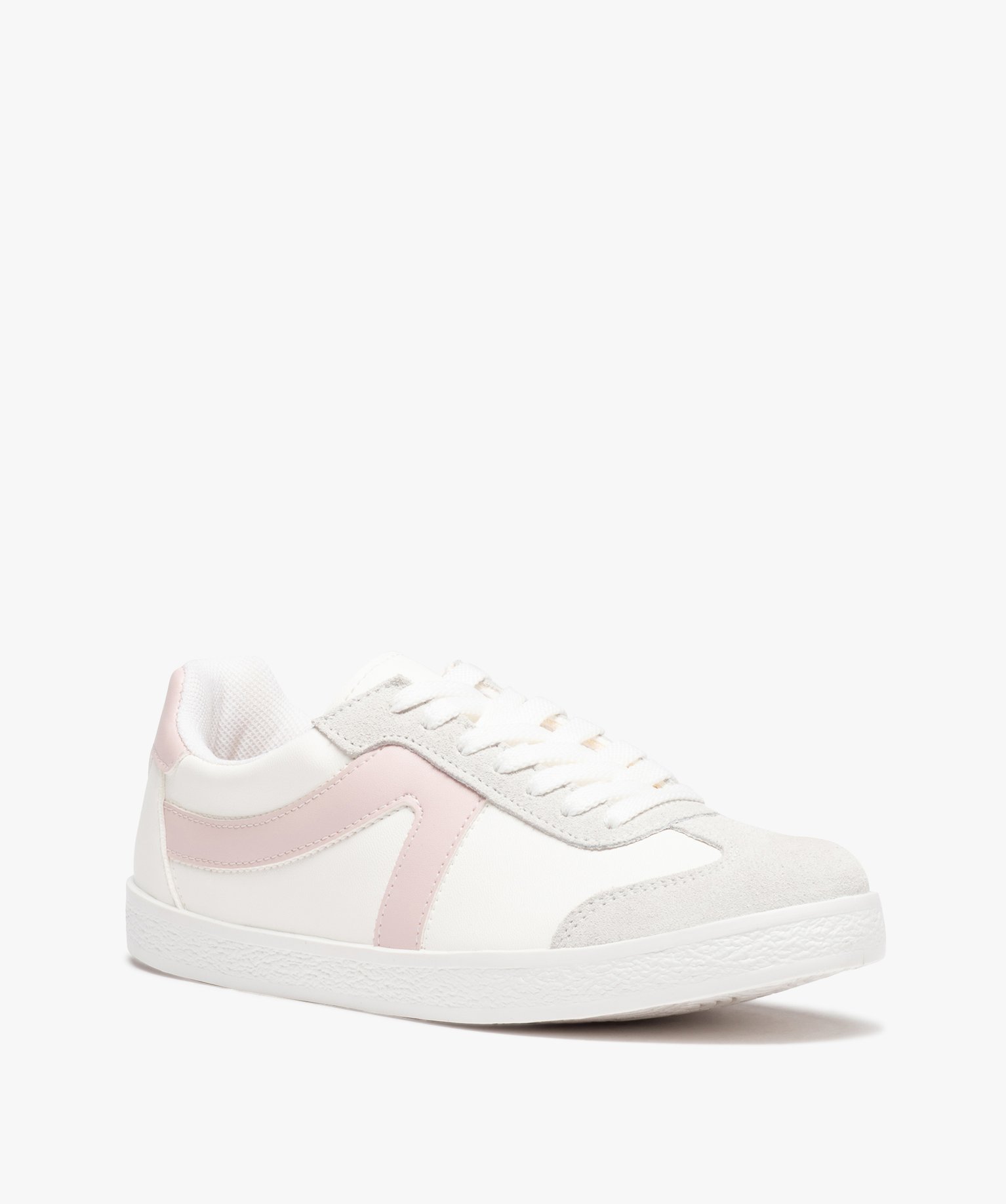 Baskets femme unies et à lacets bandes contrastées blanc | GEMO