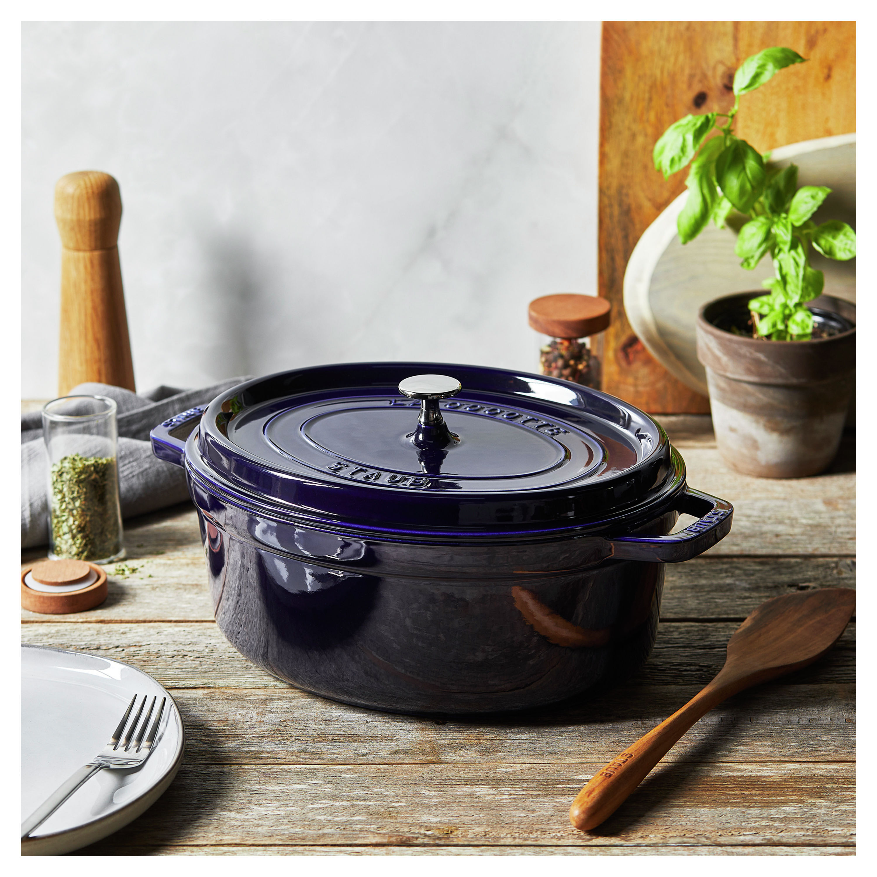 Cocotte 31 cm, oval, Dunkelblau, Gusseisen