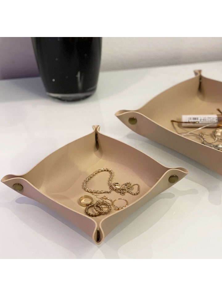 Intirilife 2x Taschenleerer Schmuck Schlüselablage Kunstleder in Beige günstig kaufen 2 Stück