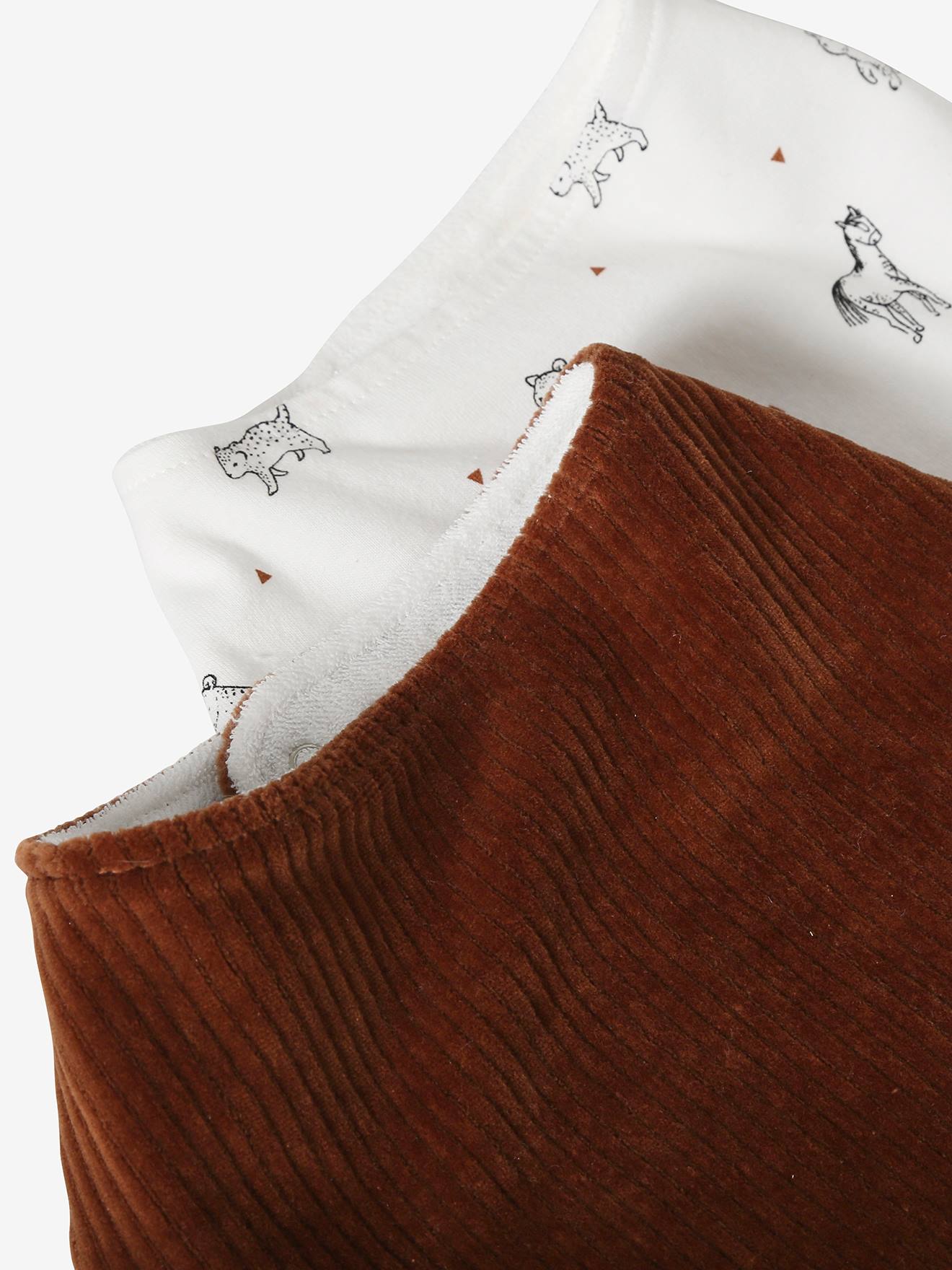 Lot de 2 bavoirs bandanas Petit Nomade lot caramel ivoire imprimé