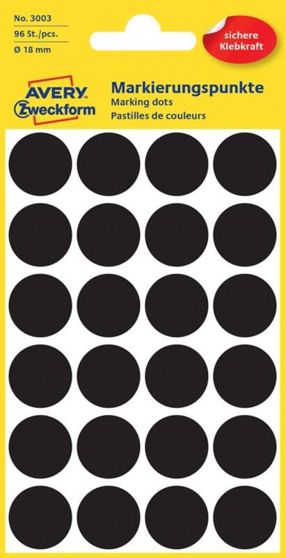 AVERY Zweckform Markierungspunkte 3003 Selbsthaftend Spezial Schwarz 4 Blatt à 24 Etiketten