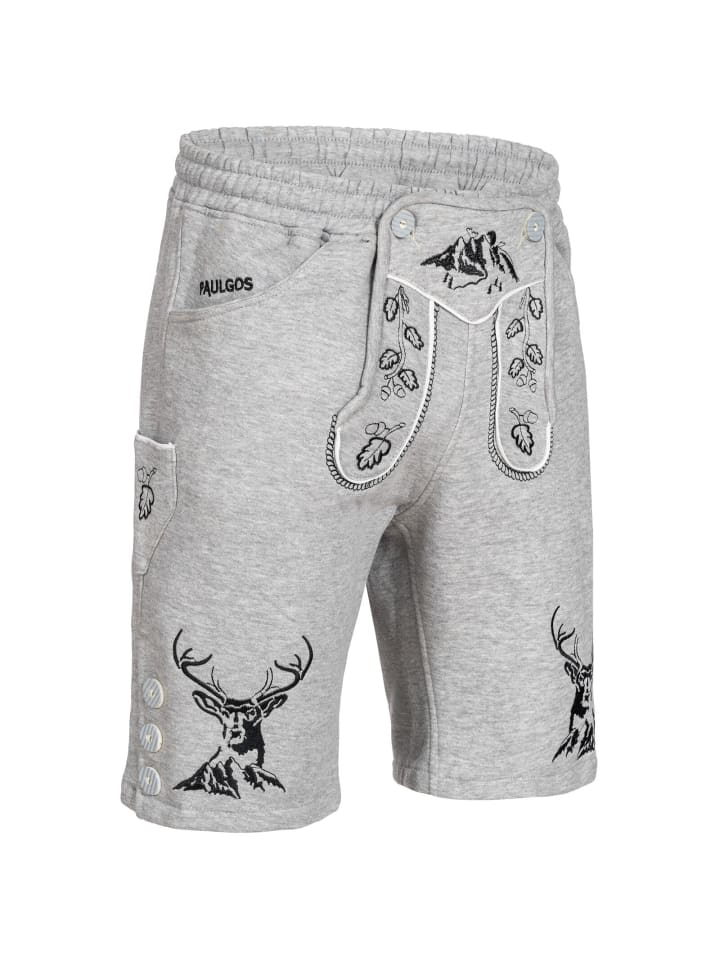 PAULGOS Jogginghose Design Trachten Lederhose Bermuda Shorts Kurz JOK4 in Hellgrau günstig kaufen