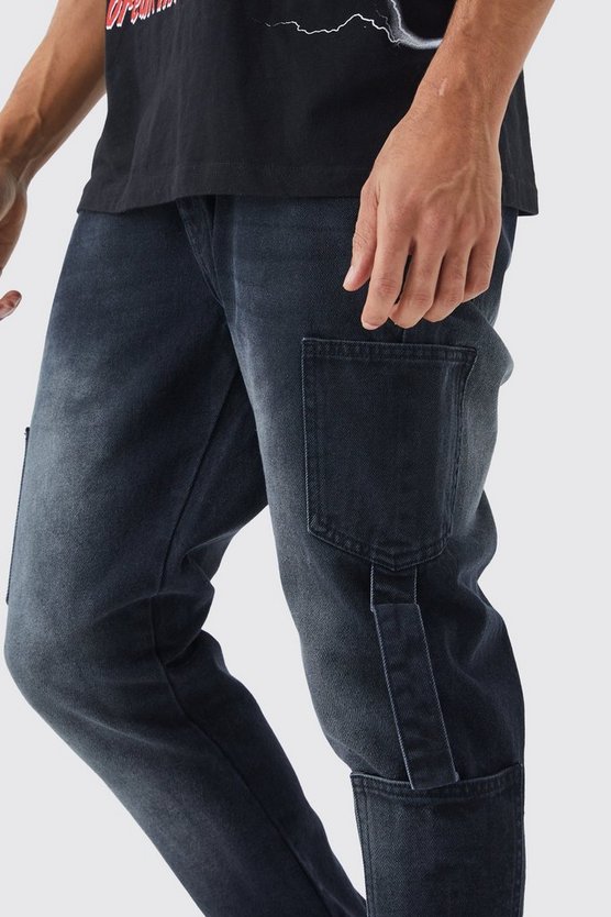 Schmale Cargo-Jeans mit Rissen