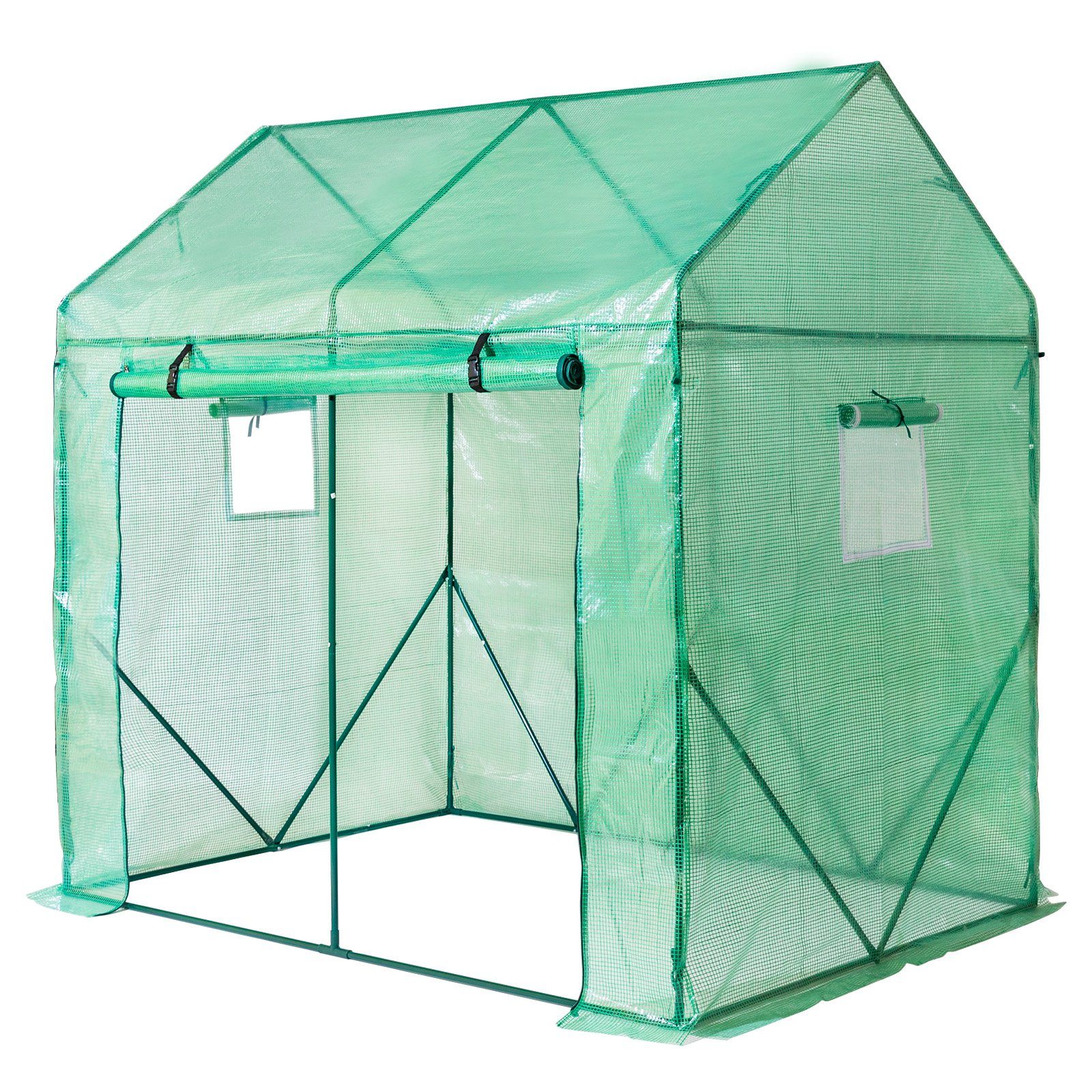 Yorbay Foliengewächshaus 200 x 140 x 200cm (LxBxH), Foliengewächshaus mit Folie Fernster für Garten zur Aufzucht,spitzdach