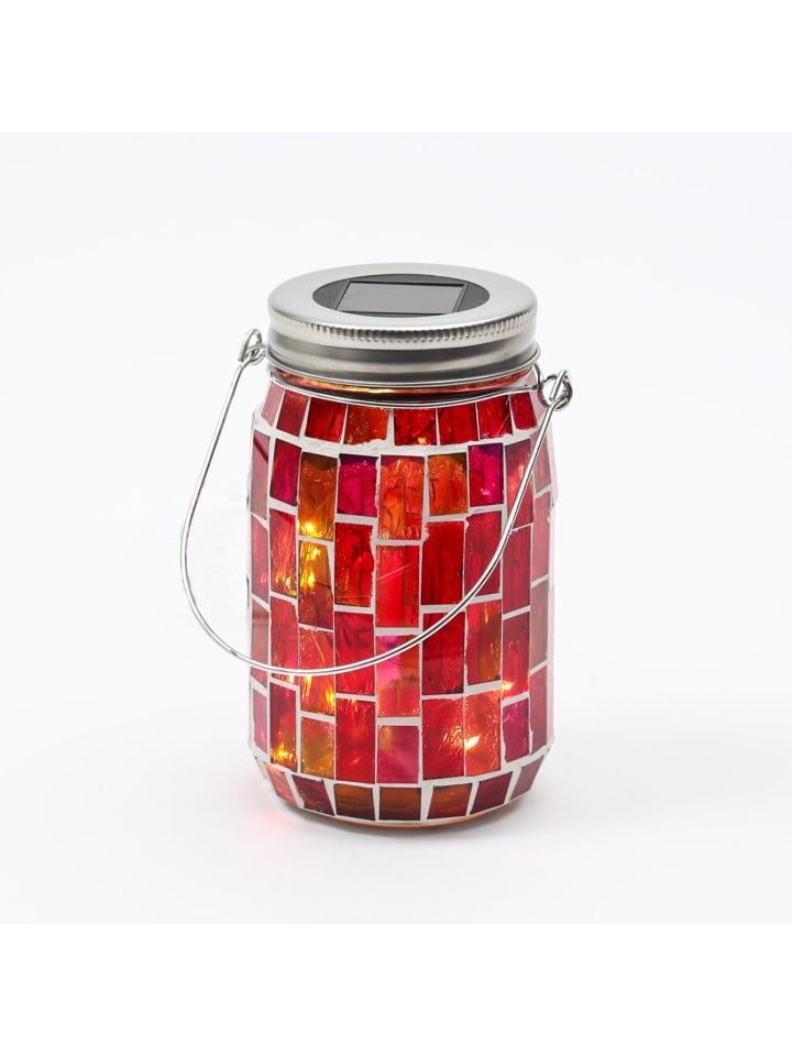 MARELIDA LED Solar Glas Windlicht Mosaik H: 13,5cm in rot günstig kaufen onesize
