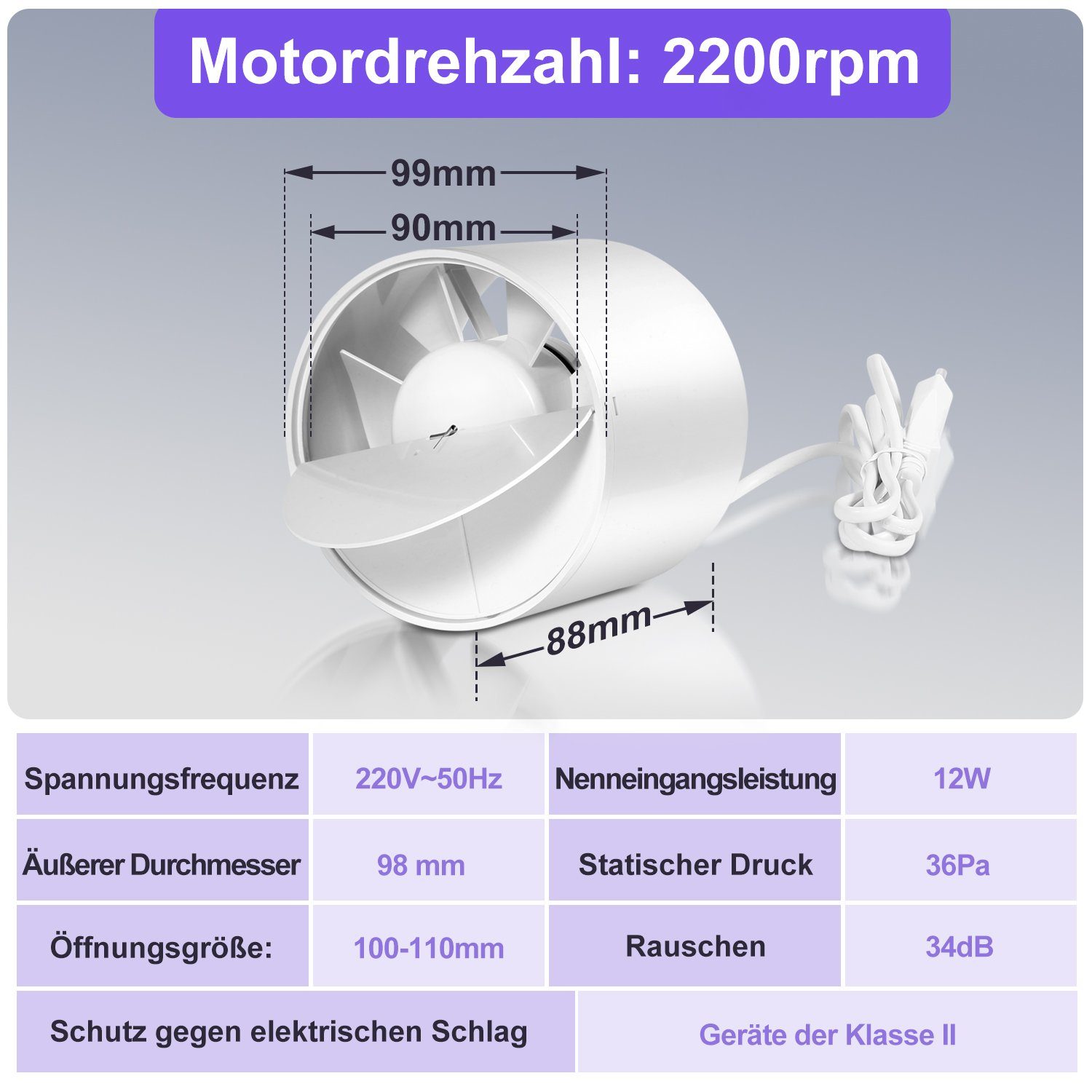 Gimisgu Wandventilator Rohrventilator Ø100mm/150mm Inline-Abluftventilator mit Rückstauklappe