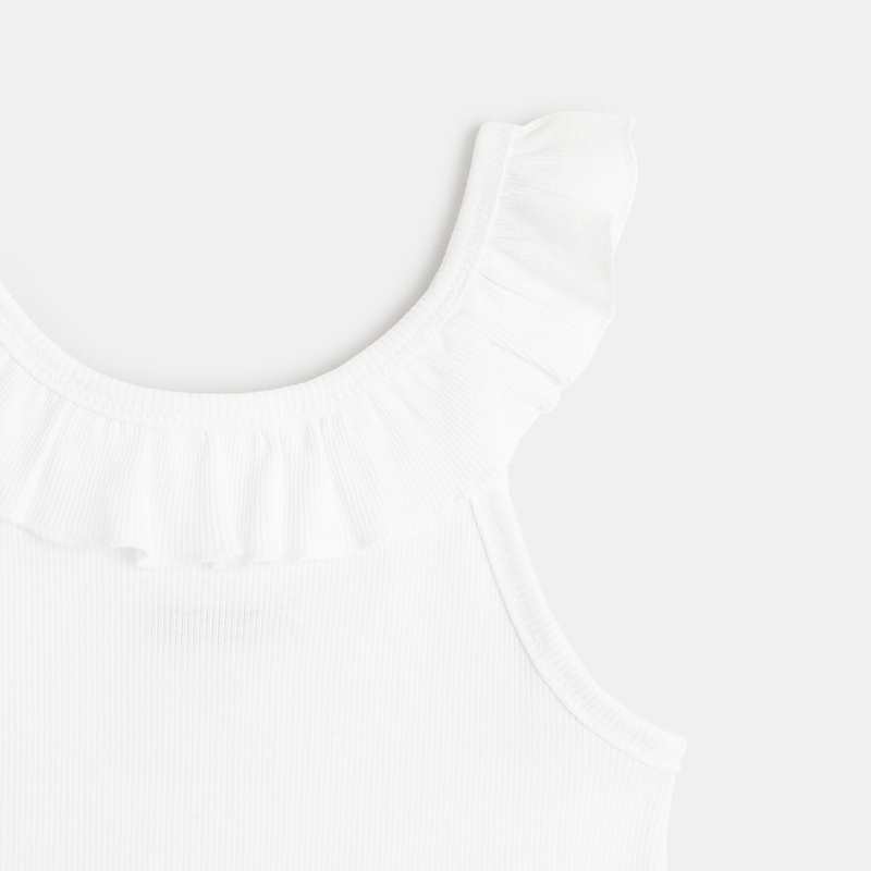 Débardeur uni à col volanté blanc fille