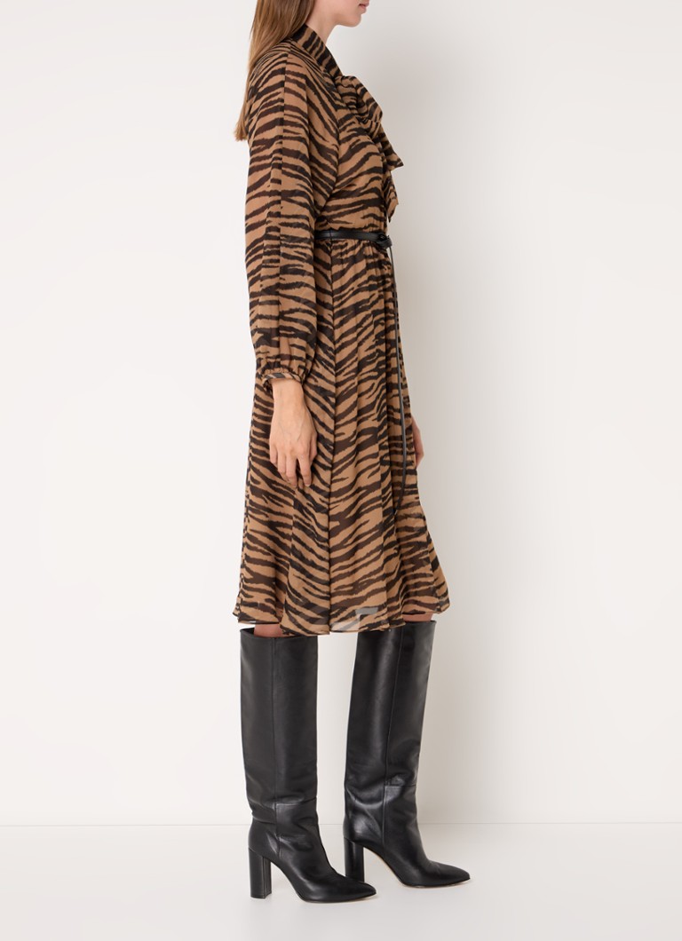 Abito midi in seta Glizia di MaxMara con stampa tigrata e collo a scialle.