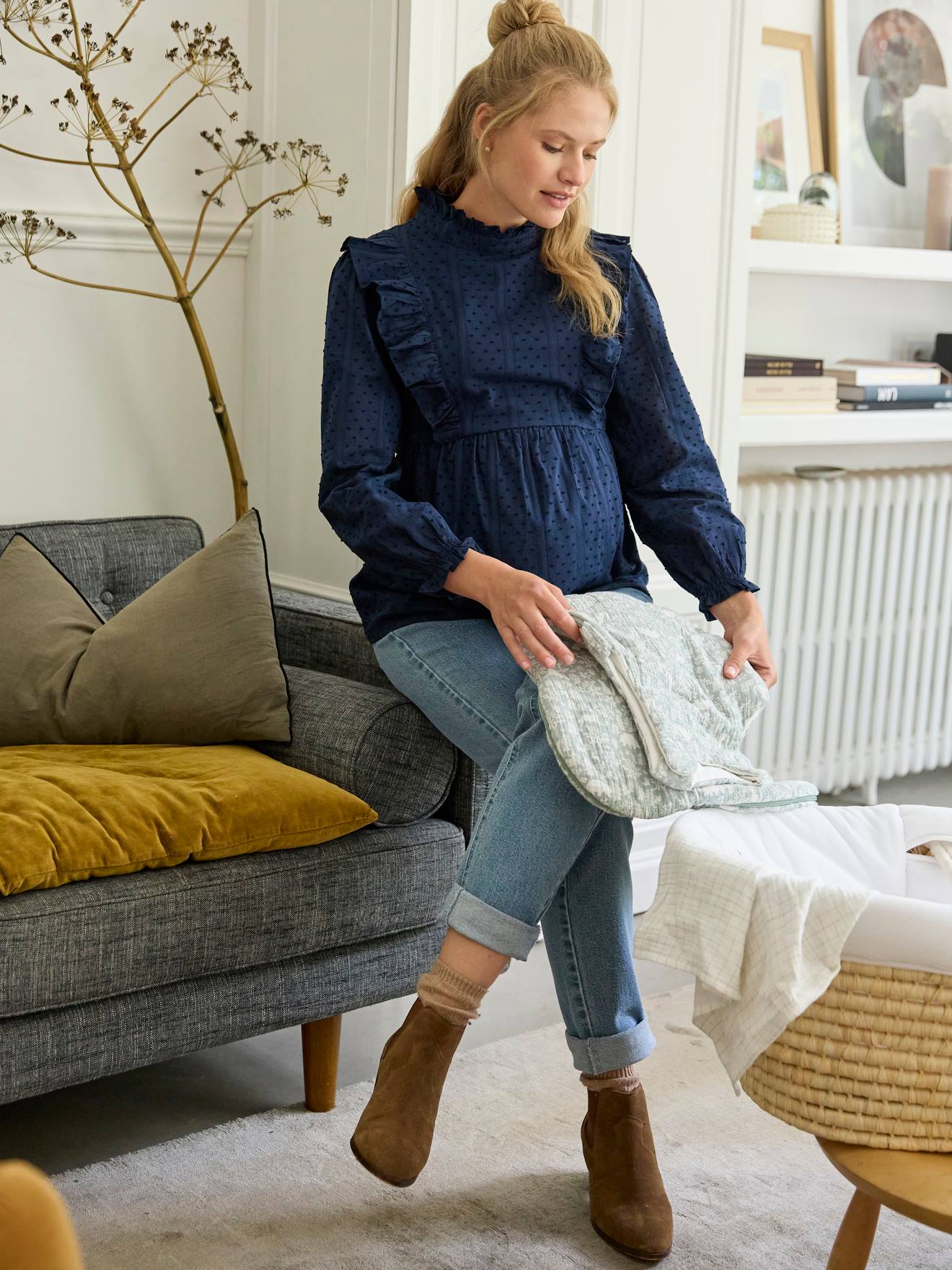 Vertbaudet Umstandsbluse mit Volants - marine