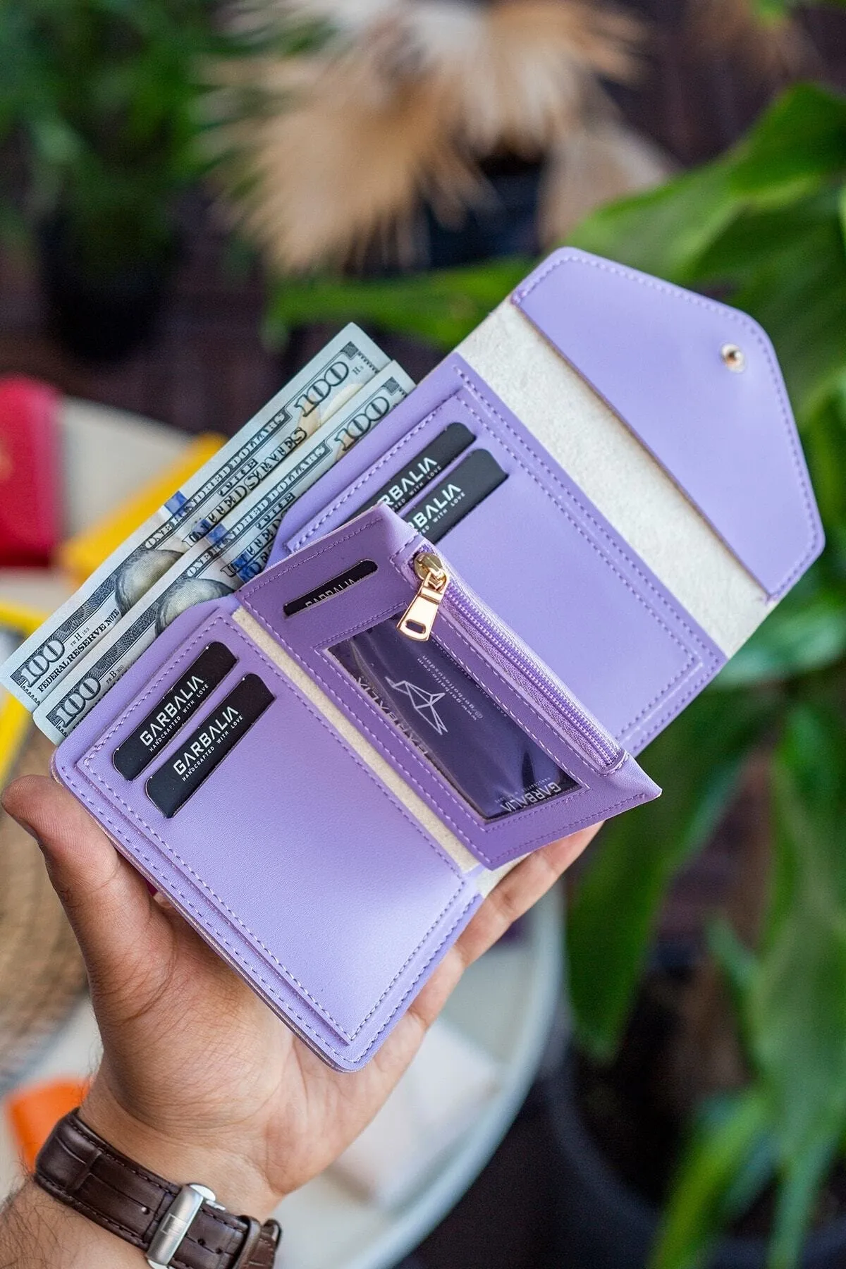 Garbalia  Columbia Mini-Damenbrieftasche aus veganem Leder in Flieder mit Münzfach und losem Kartenhalter