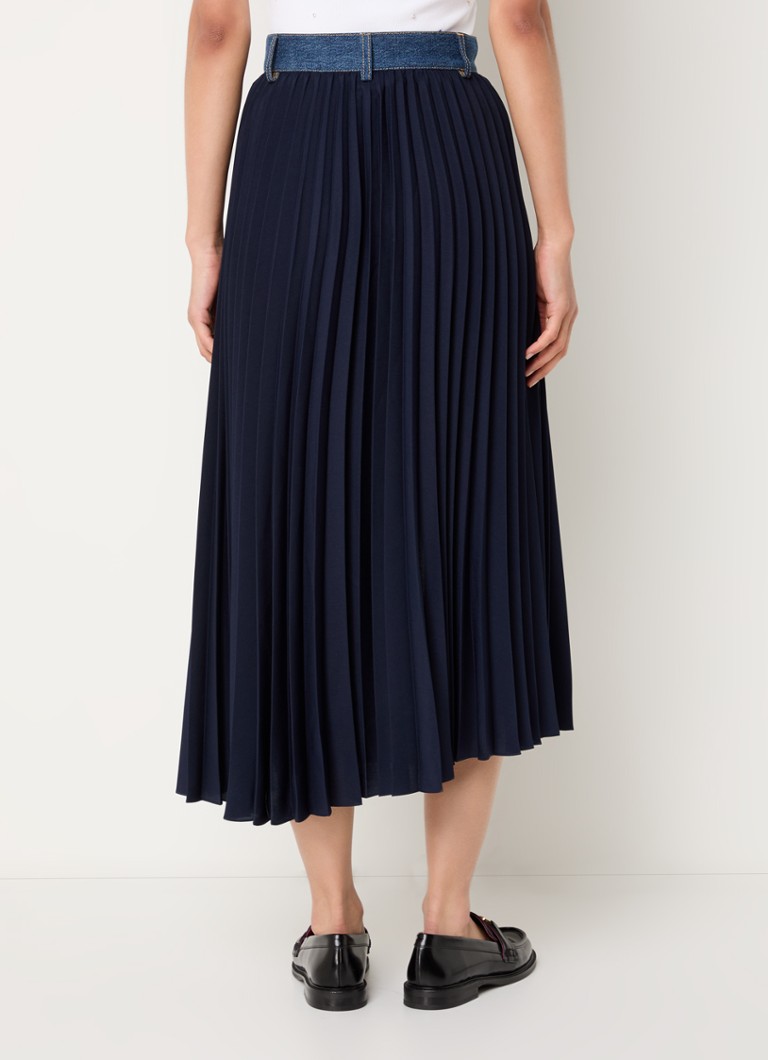Sandro  Midi plooirok met details van denim