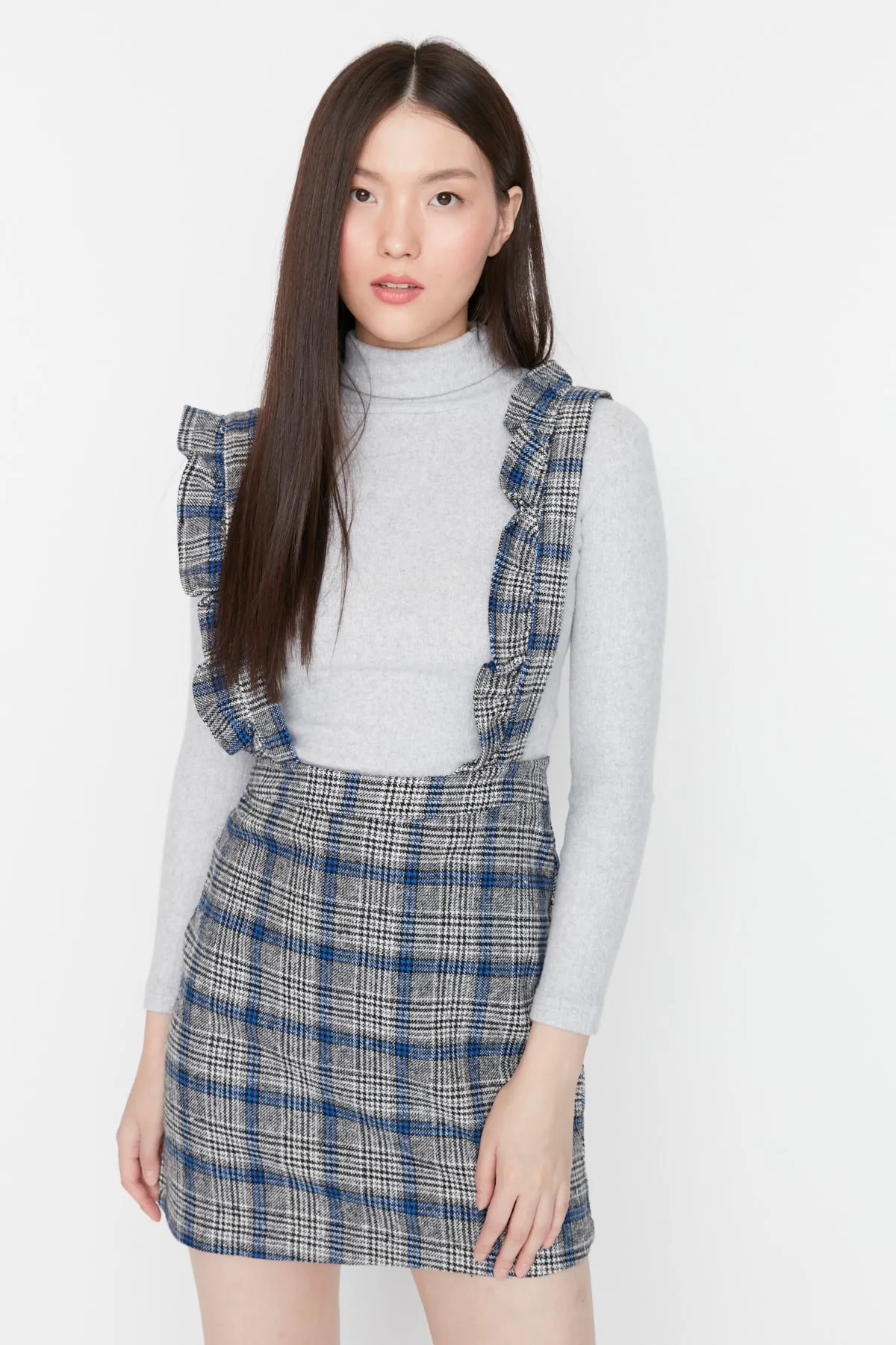 Trendyol Collection  Graues, kariertes Mini-Weste-Webkleid TWOAW20EL0292