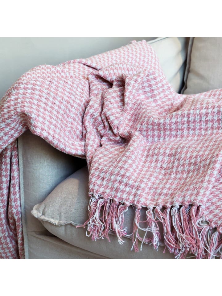 Chic Antique Plaid Decke Aix aus recycelter Baumwolle in himbeere günstig kaufen onesize