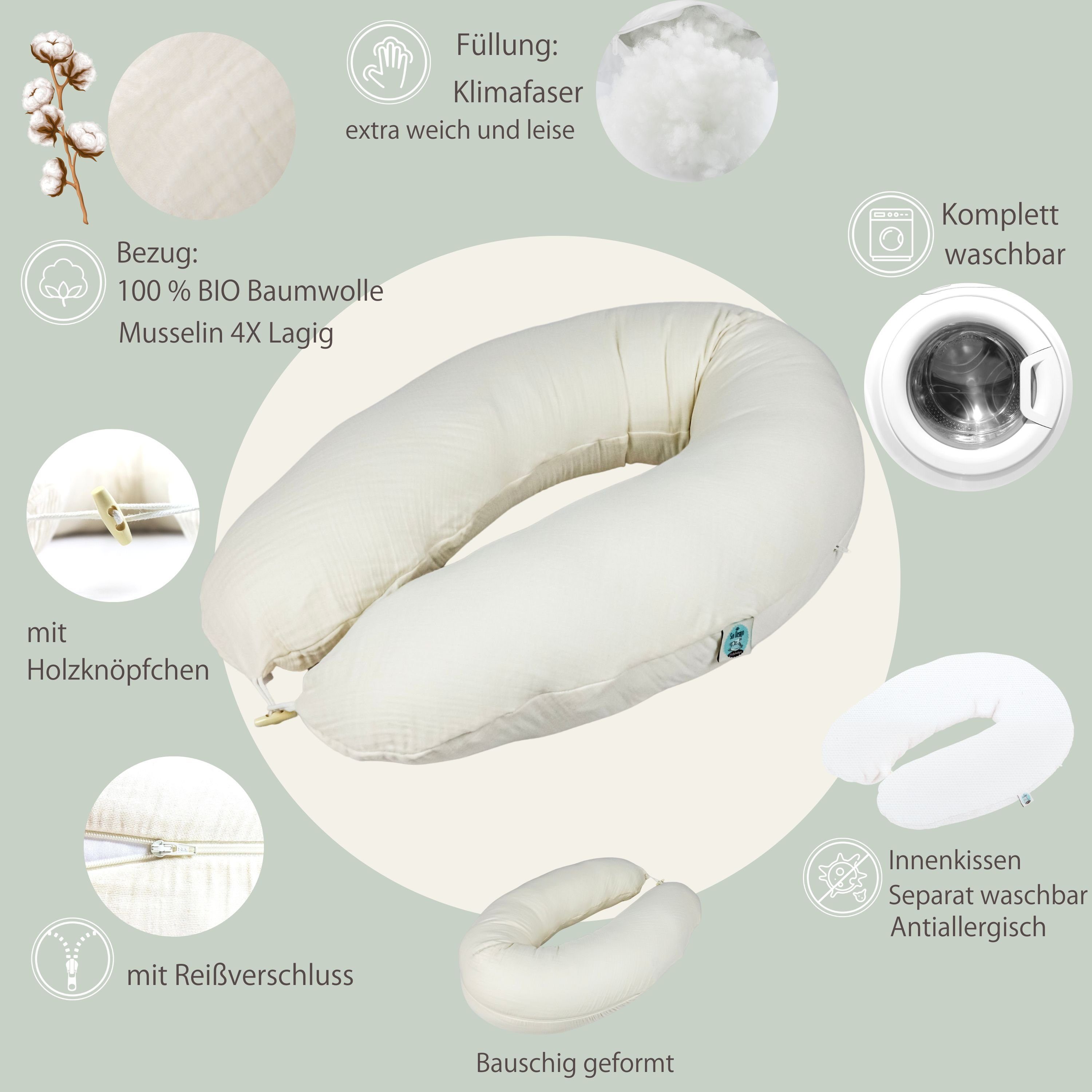 SEI Design Stillkissen Seitenschläferkissen Babynestchen Kuschelnest XXL, Schwangerschaftskissen mit Bezug, Bezug 100% Baumwolle