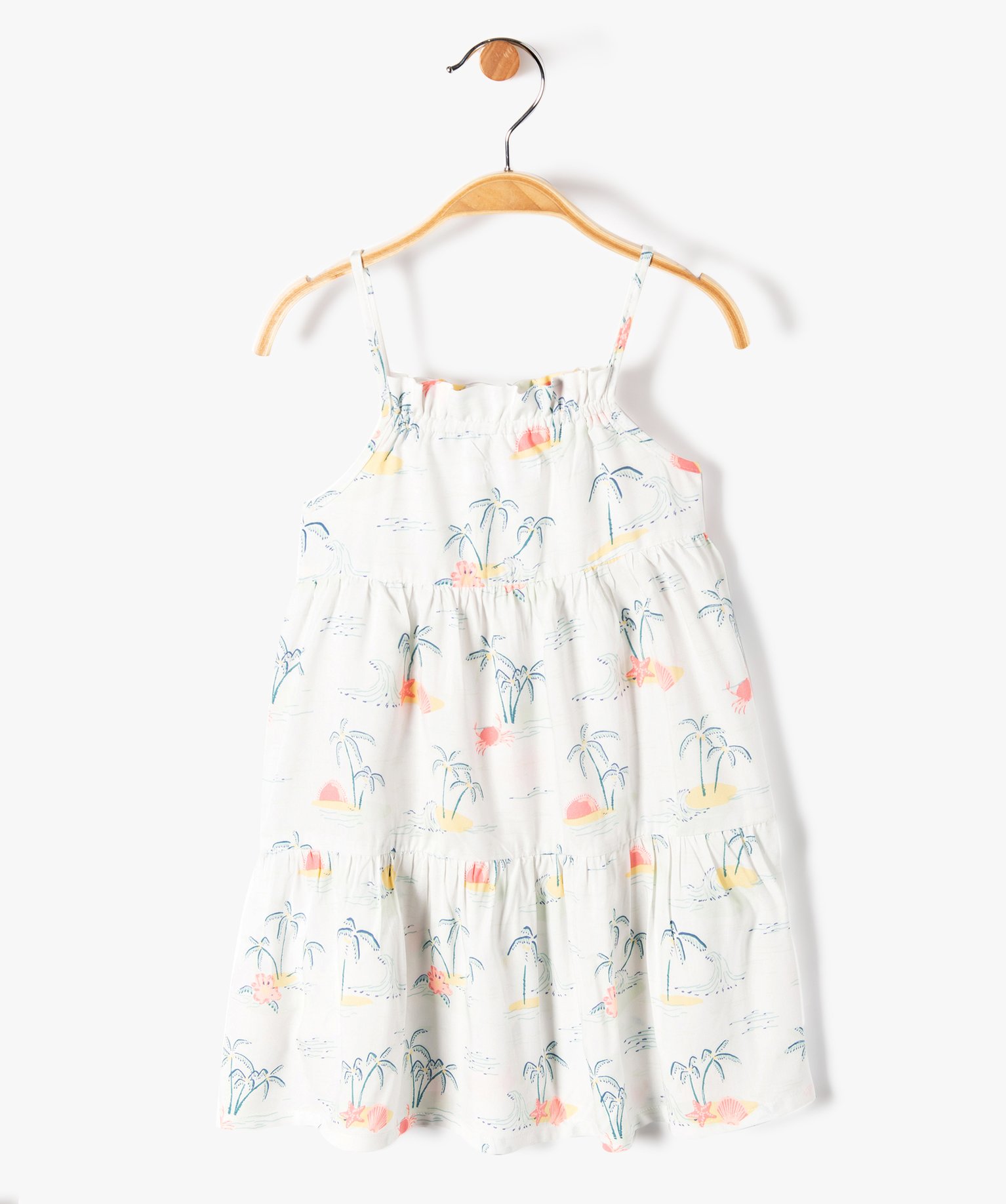 Robe bébé fille à bretelles et motifs ecru | GEMO