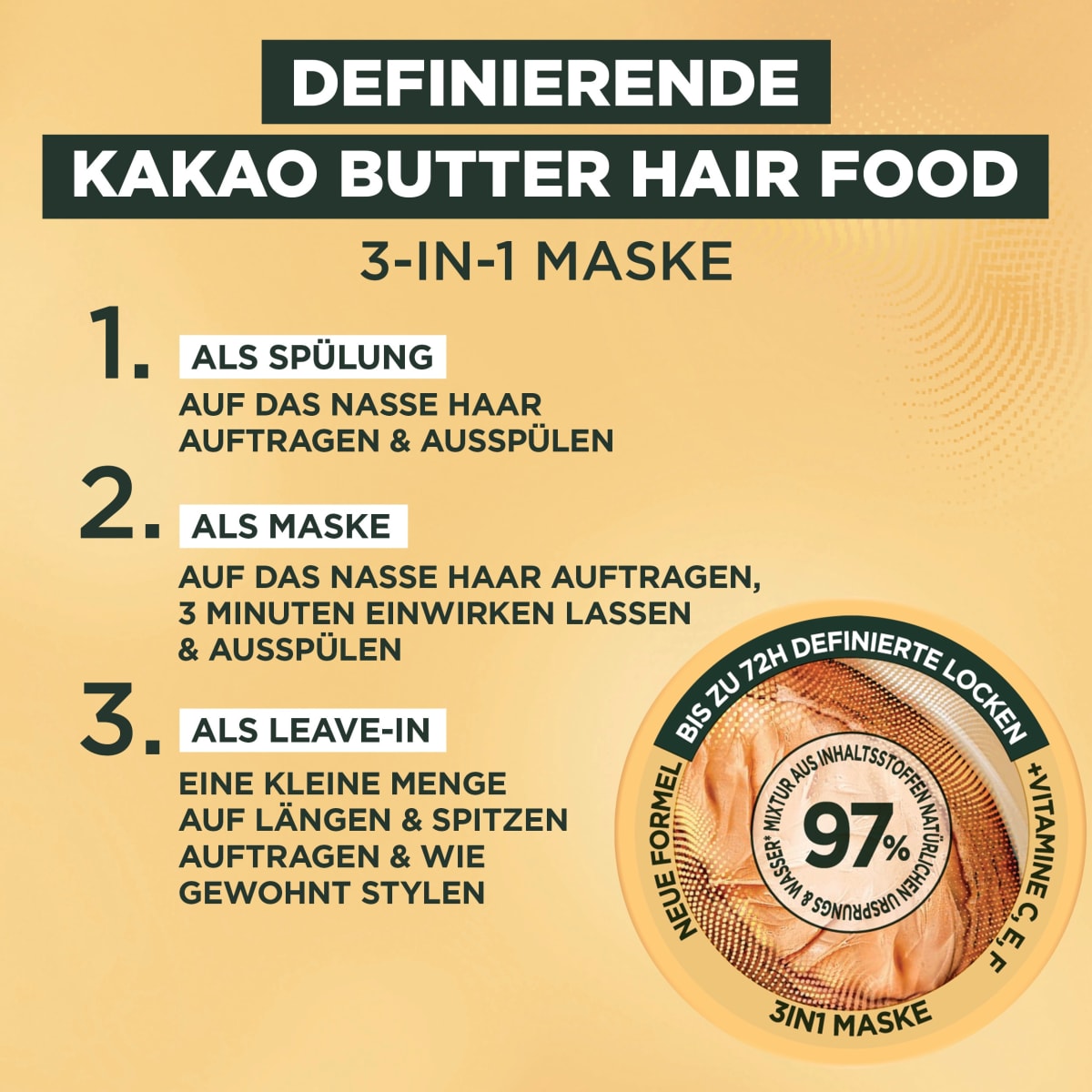 Haarkur Kakao Butter Hair Food 3in1 Maske, 400 ml