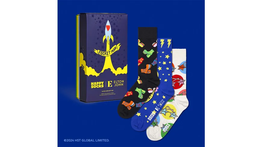 Happy Socks Unisex Socken Elton John in Geschenkpackung 3er Pack Black