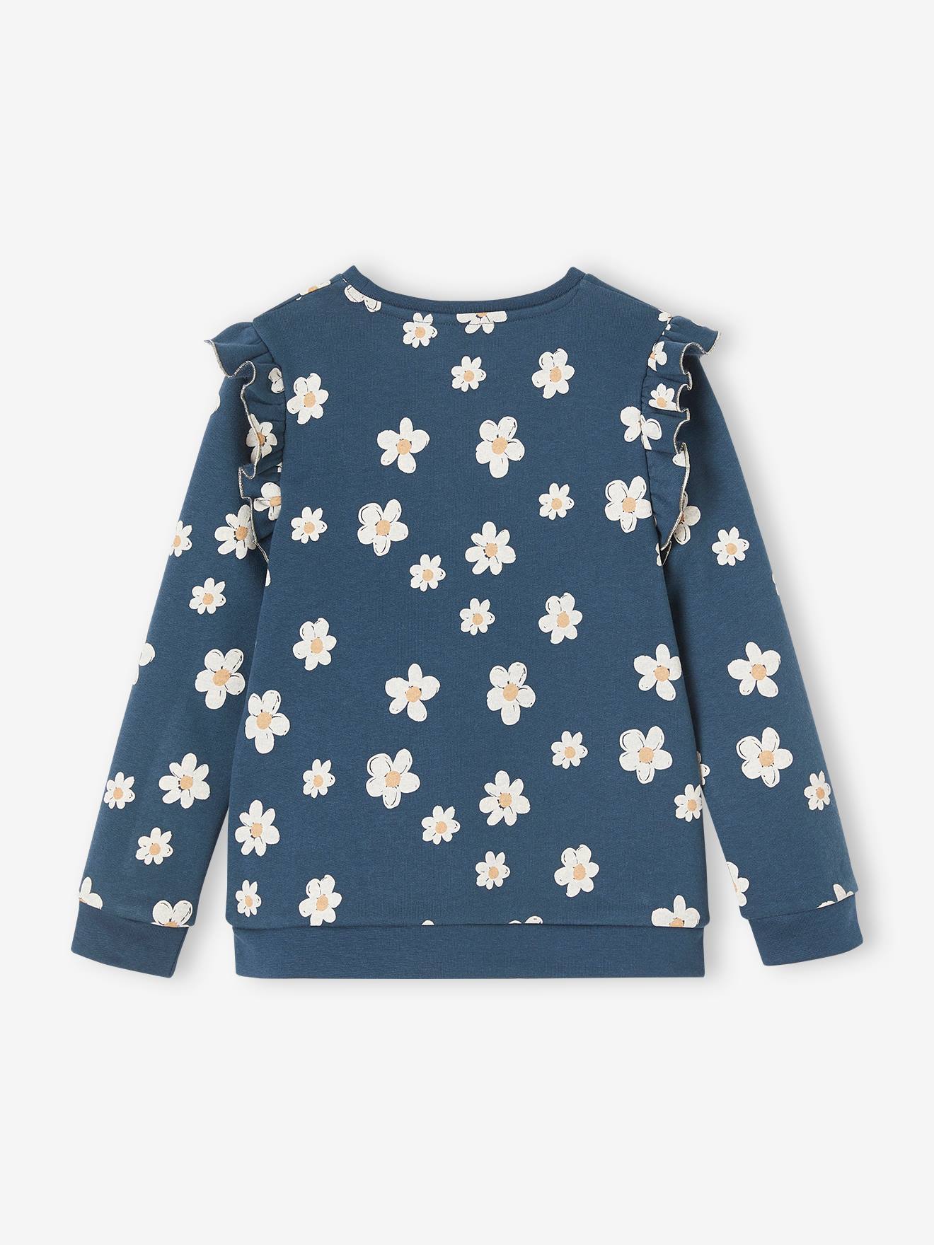 Vertbaudet Mädchen Sweatshirt mit Volants und Schriftzug - beige bedruckt