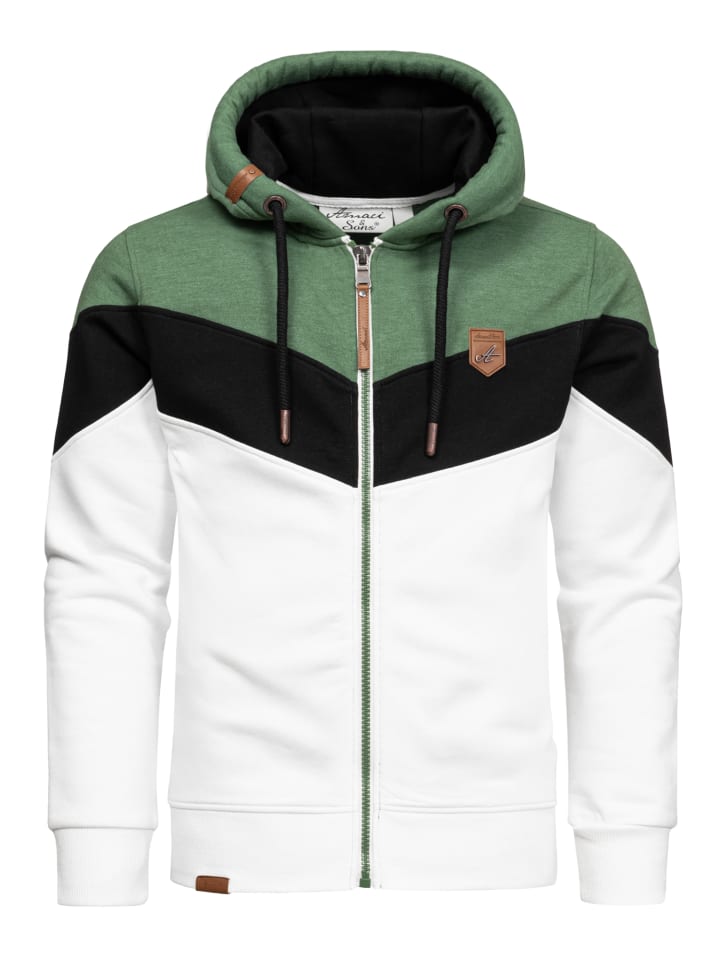 Amaci&Sons Sweatjacke im Block-Design ARDMORE in Grün/Schwarz/Weiß günstig kaufen