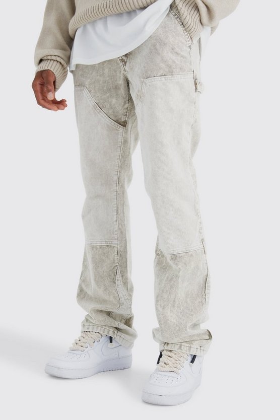 Slim-Fit Colorblock Cord-Hose mit Acid-Waschung