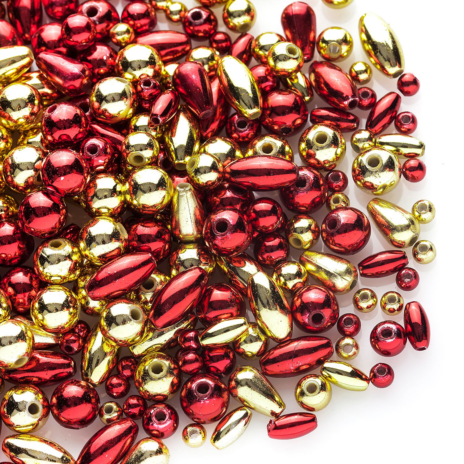 Perlenmischung, rot und gold, 4–12 mm, 80 g