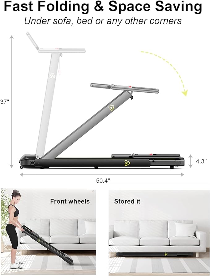 Folding Treadmill Desk Workstation, AKSO Foldable Treadmill 300lb Capacity, Portable Mini Treadmills for Home Office with Smart APP, Adjustable LCD Display, Easy to Fold Compact Treadmill