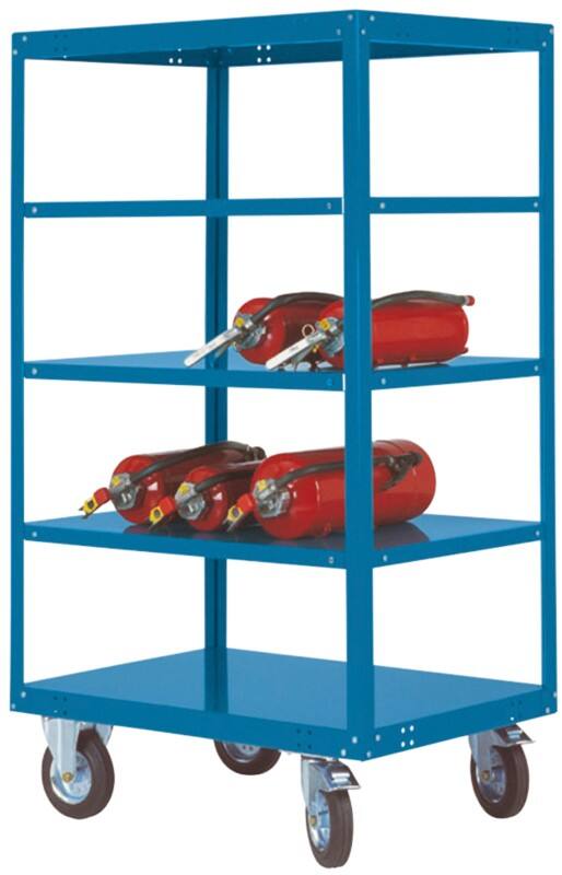 Manuflex Mobil Etagenwagen TRANSOMOBIL 5 Fachböden Brillantblau 700 x 1.000 x 1.795 mm