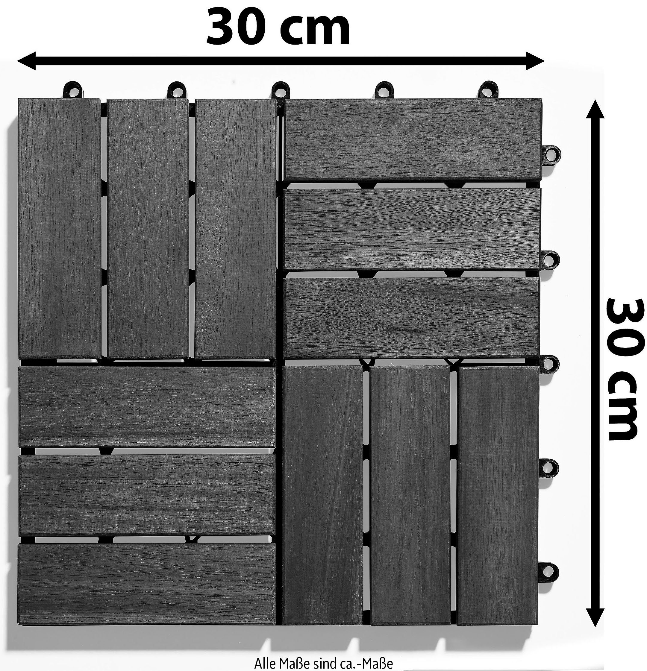 Gartenfreude Holzfliesen, Set, 10 St., 0,9 m², Akazienholz, wetterfest, mit Klickfunktion