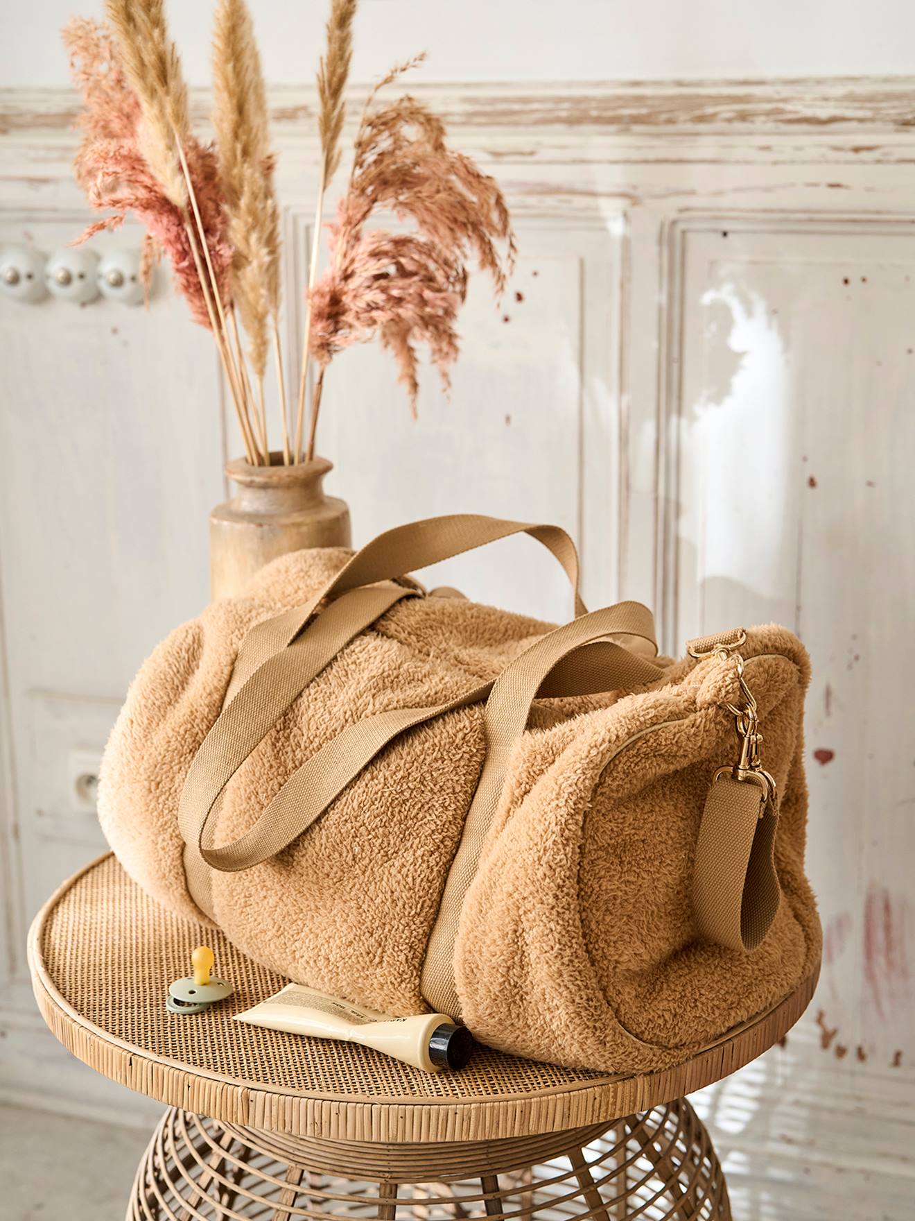 Vertbaudet Wickeltasche BABY ROLL, Fell-Imitat - braun/bär