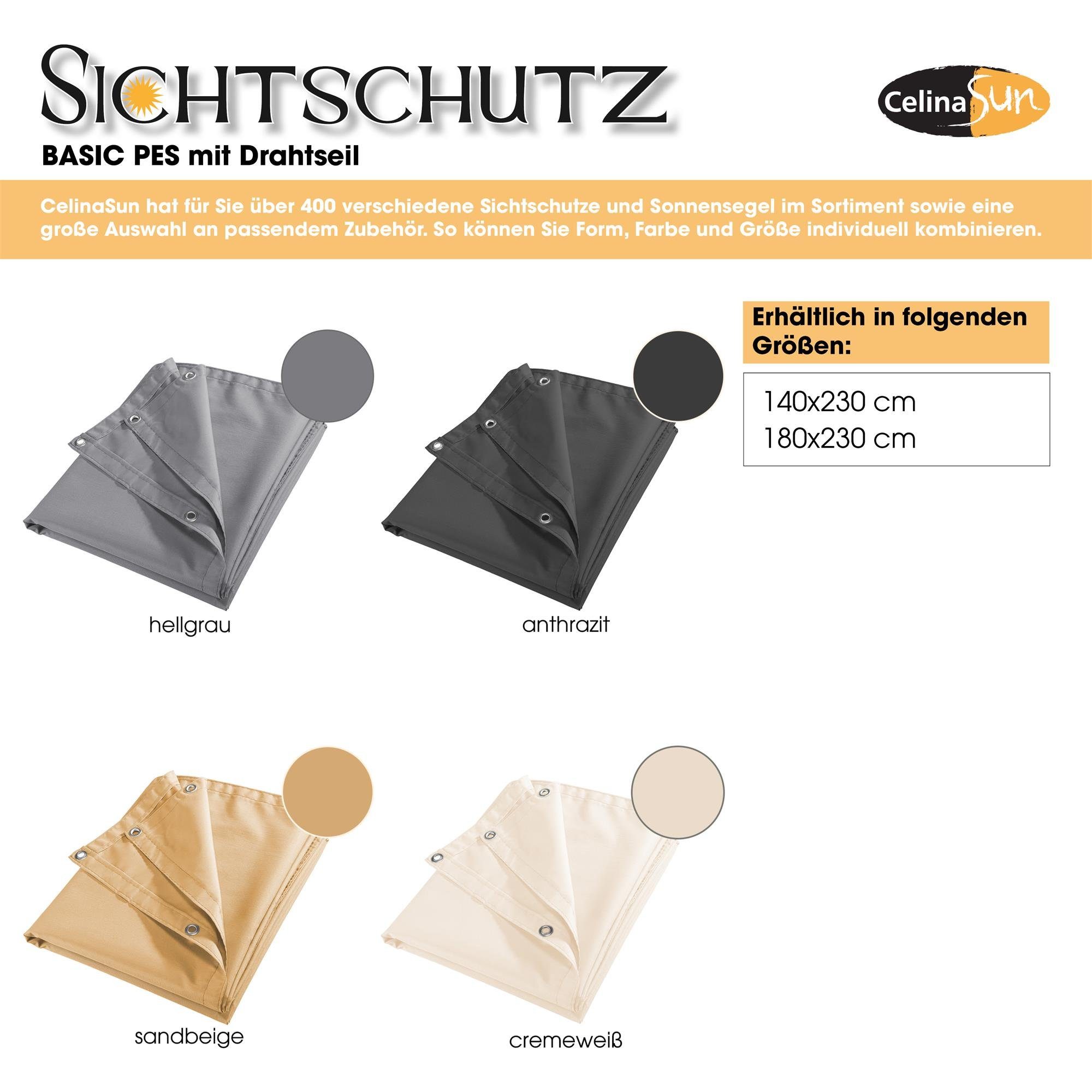 CelinaSun Balkonsichtschutz Seitenmarkise vertikal BASIC PES mit Drahtseil 2,30x1,40m sandbeige