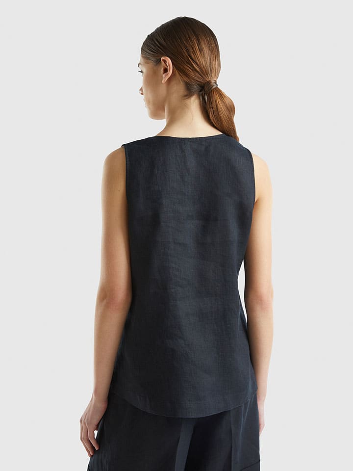Benetton Leinen-Blusentop in Schwarz günstig kaufen
