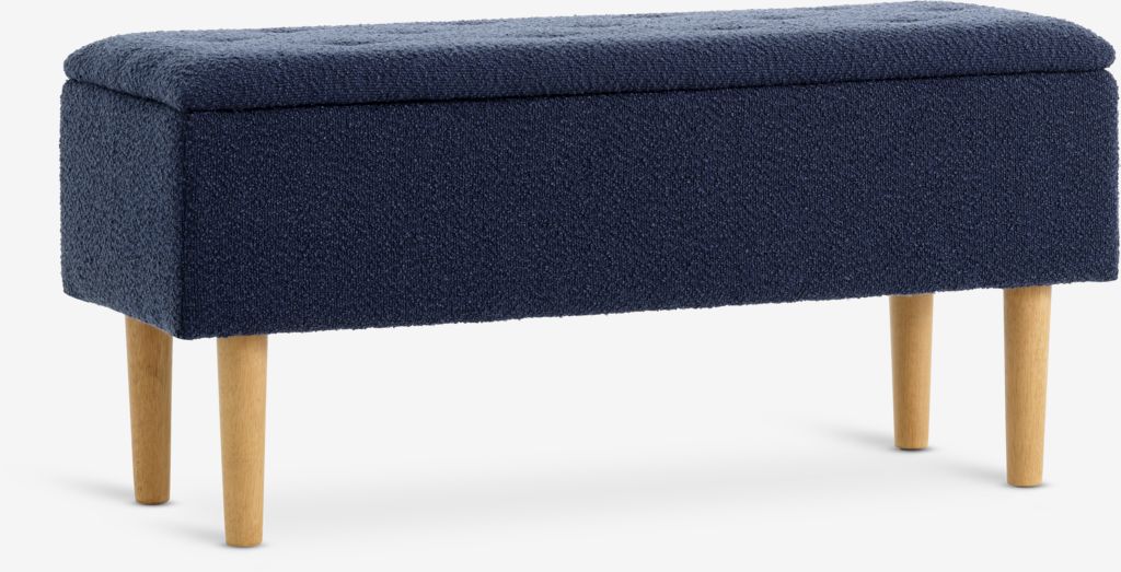 Banc de salle de bain avec espace de rangement, tissu bleu foncé