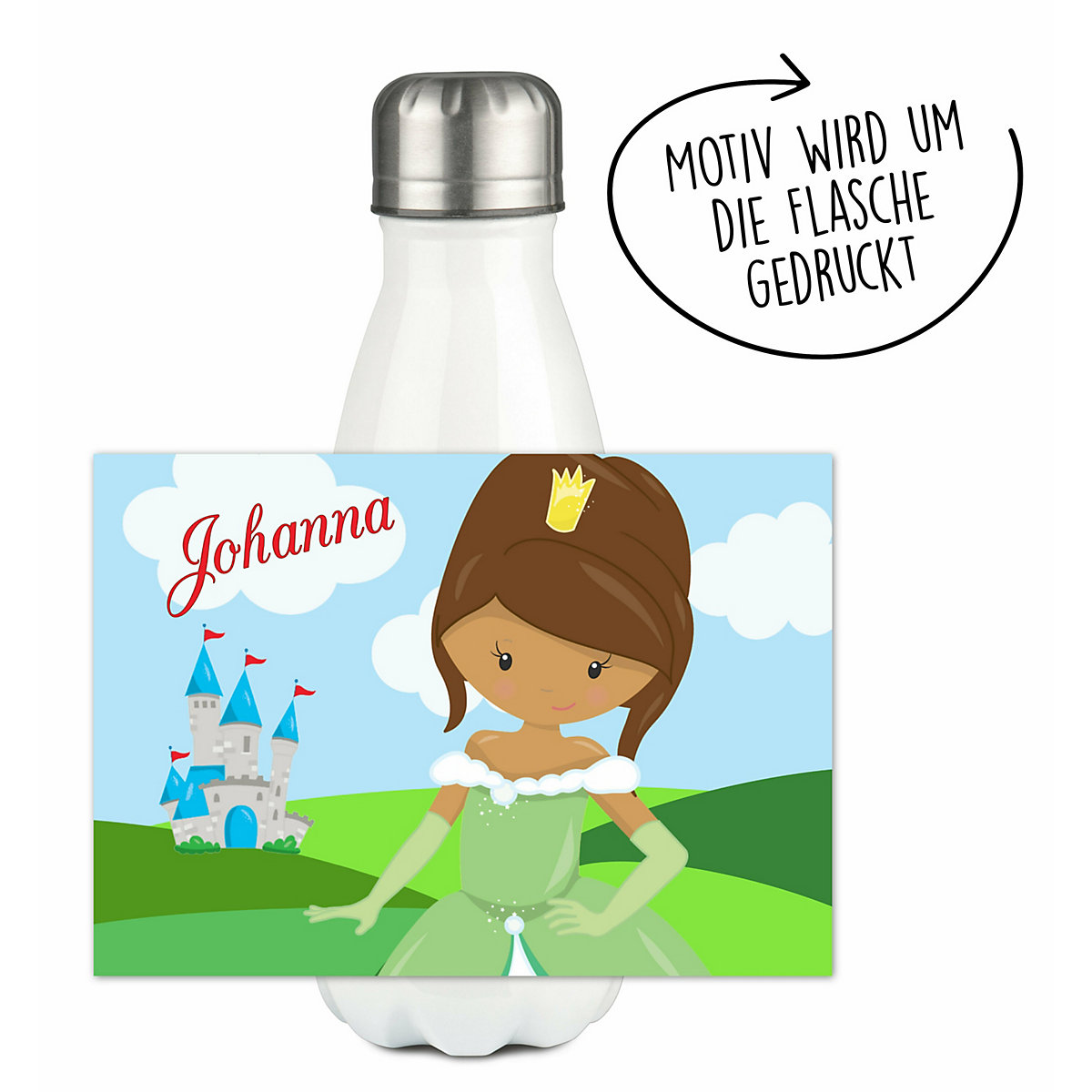 Edelstahl Kinder Thermoflasche / Trinkflasche bunt Prinzessin Spülmaschinenfest, Auslaufsicher, Bruchfest, Doppelwandig, Für Heißgetränke geeignet, Mit Deckel, Isoliert