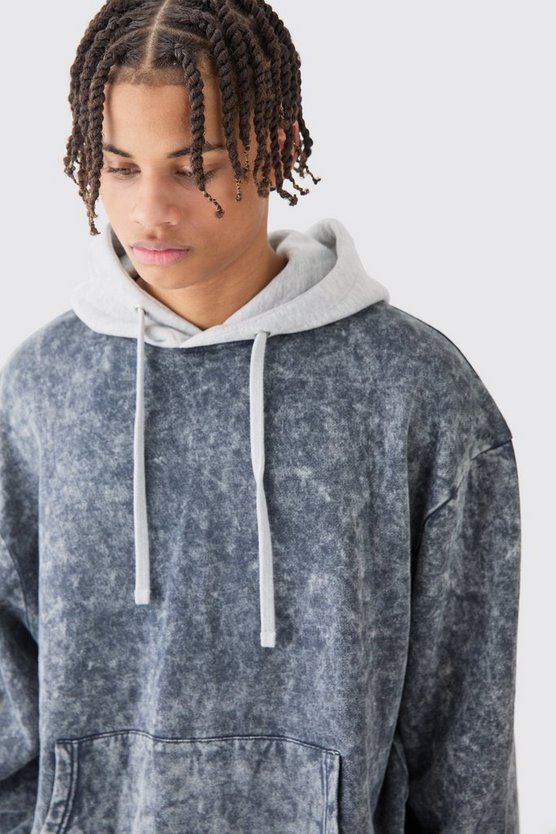 Kastiger Oversize Hoodie mit Acid-Waschung und Kontrast-Kapuze