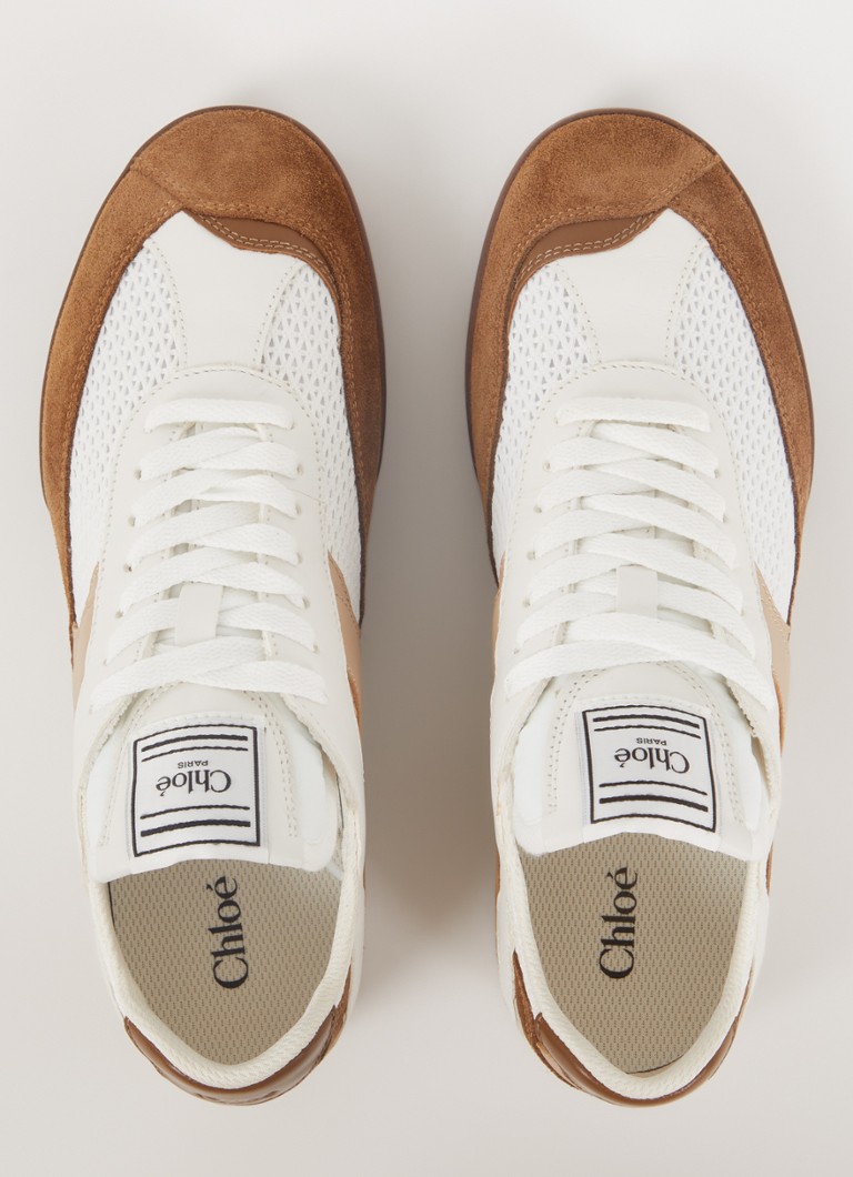Chloé  Kicknat sneaker van kalfsleer met mesh en suède details