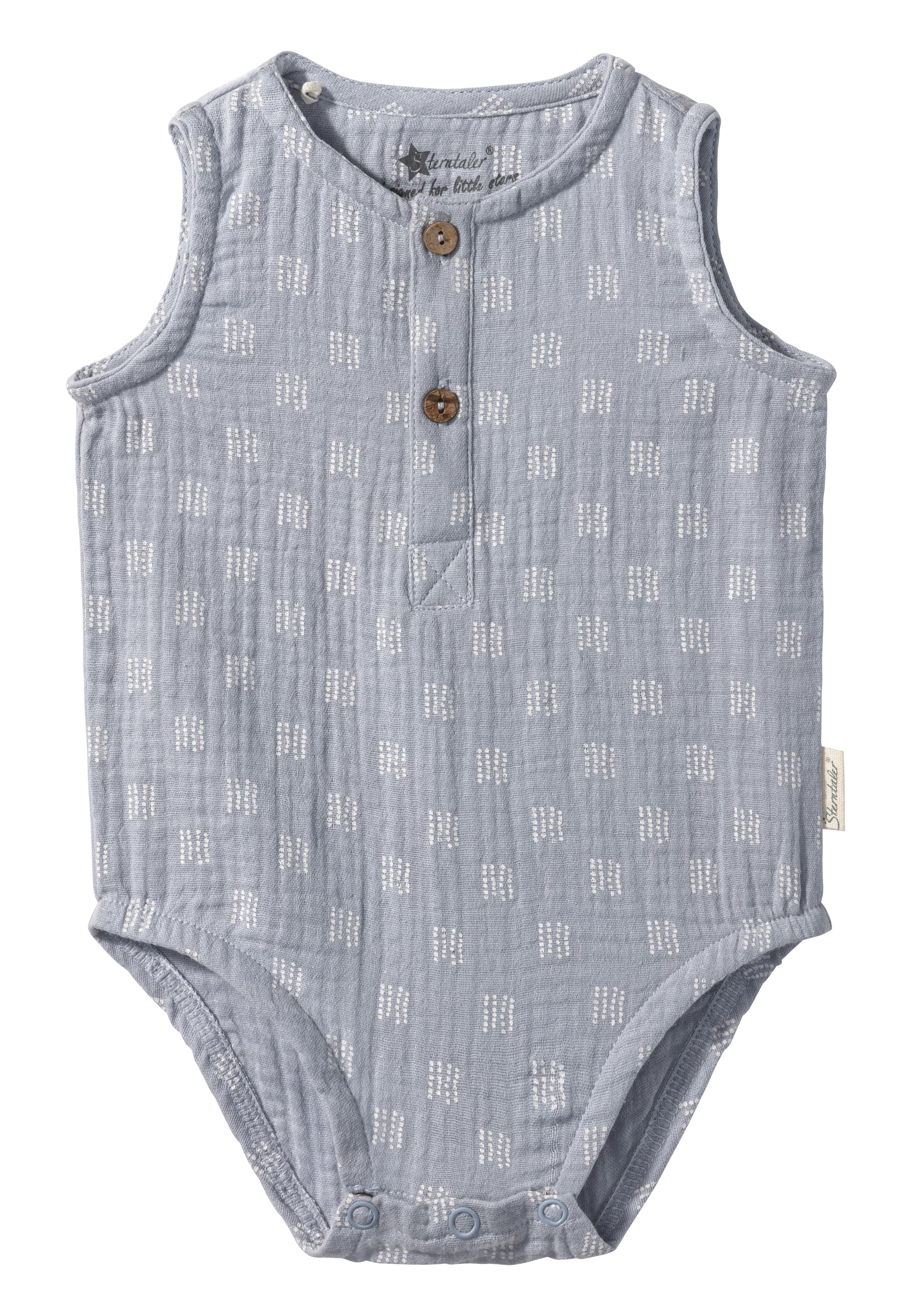 Baby Body ohne Ärmel bedruckt mit Punkten in graublau