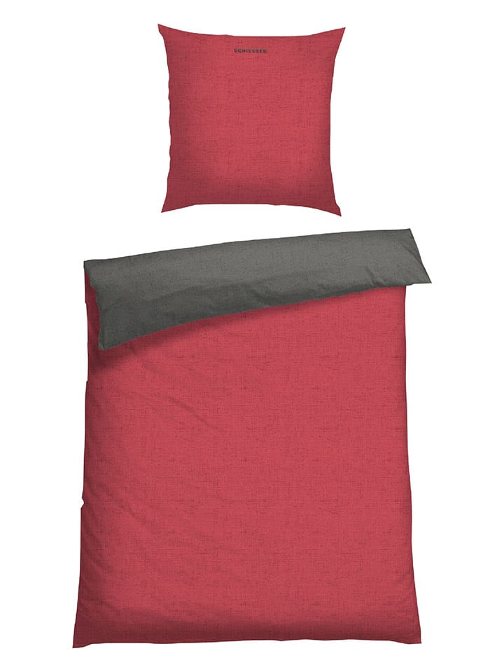 Schiesser Renforcé-Bettwäsche-Set in Rot/ Anthrazit günstig kaufen