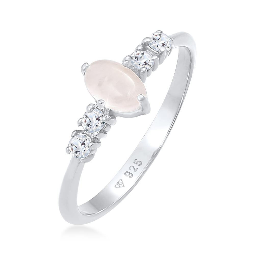 Elli PREMIUM Elli PREMIUM Bague Femmes Oval Engagement Elegant scintillant avec Quartz rose et Bague