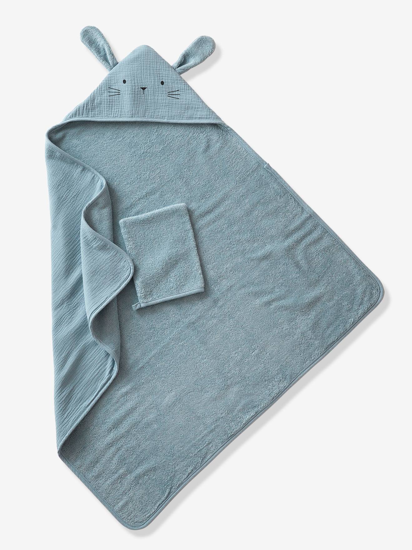 Vertbaudet Bio-Kollektion: Baby Kapuzenbadetuch & Waschhandschuh - senfgelb