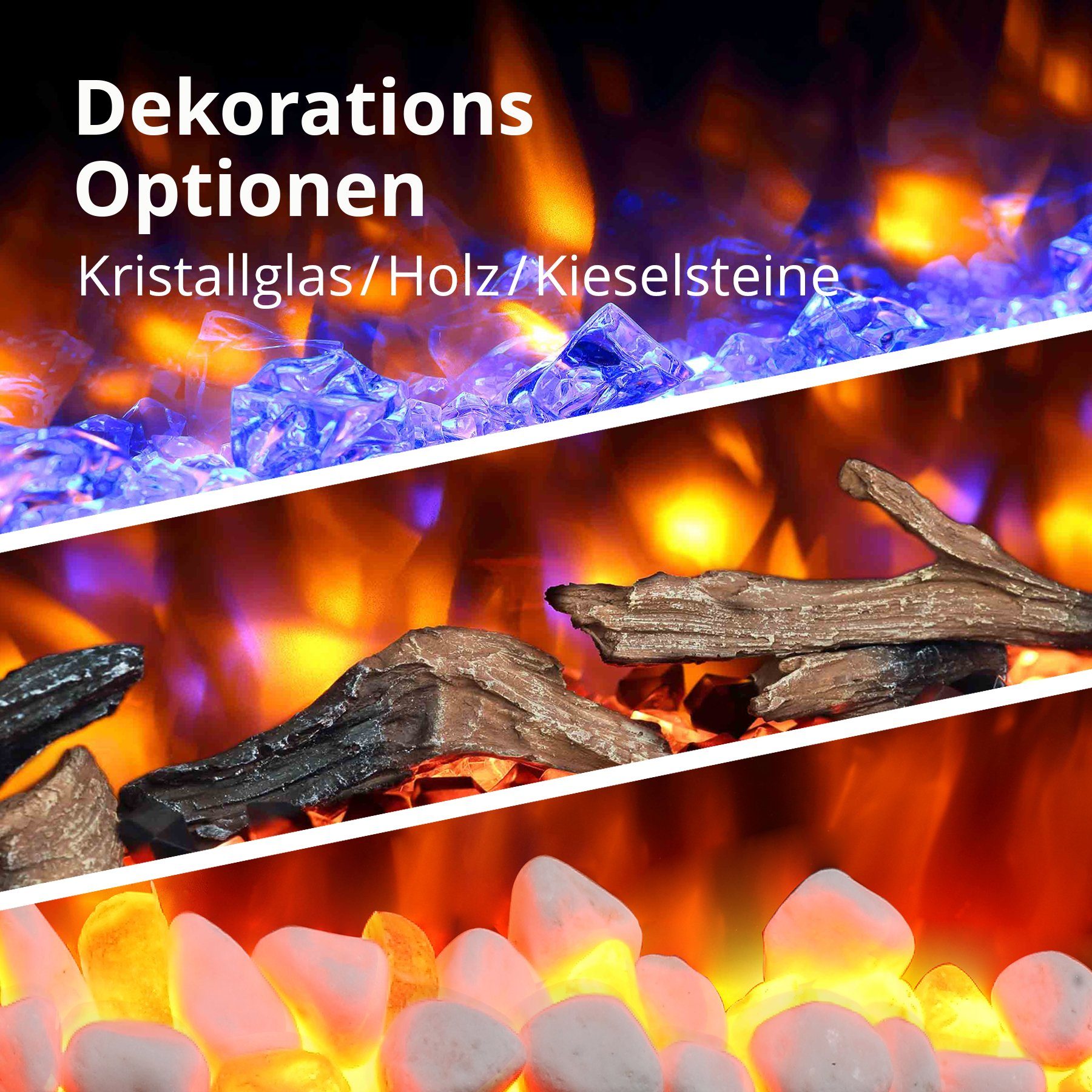 RICHEN Elektrokamin Naran, Standkamin mit Heizung 2000W, 3D-Flammeneffekt, LED-Beleuchtung, Fernbedienung, Timer, Thermostat