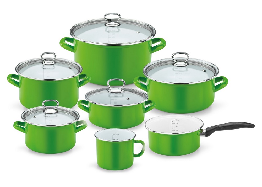 Casa Royale Emaille Milchtopf Green Star, Ø 14 cm
