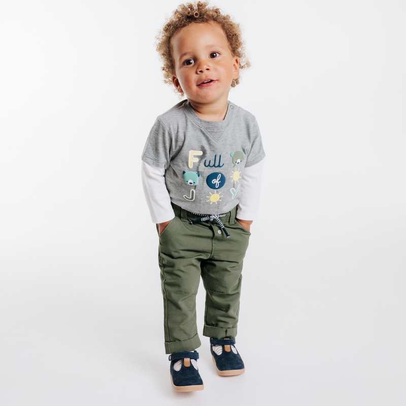 Pantalon regular coton fantaisie vert bébé garçon