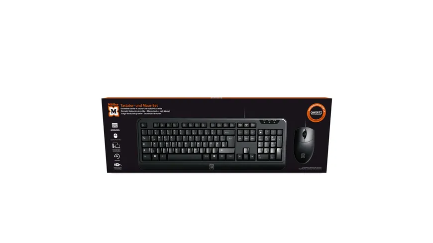 Müller kabelgebundenes Tastatur- und optische 3 Tasten Maus-Set, QWERTZ (DE/AT), schwarz