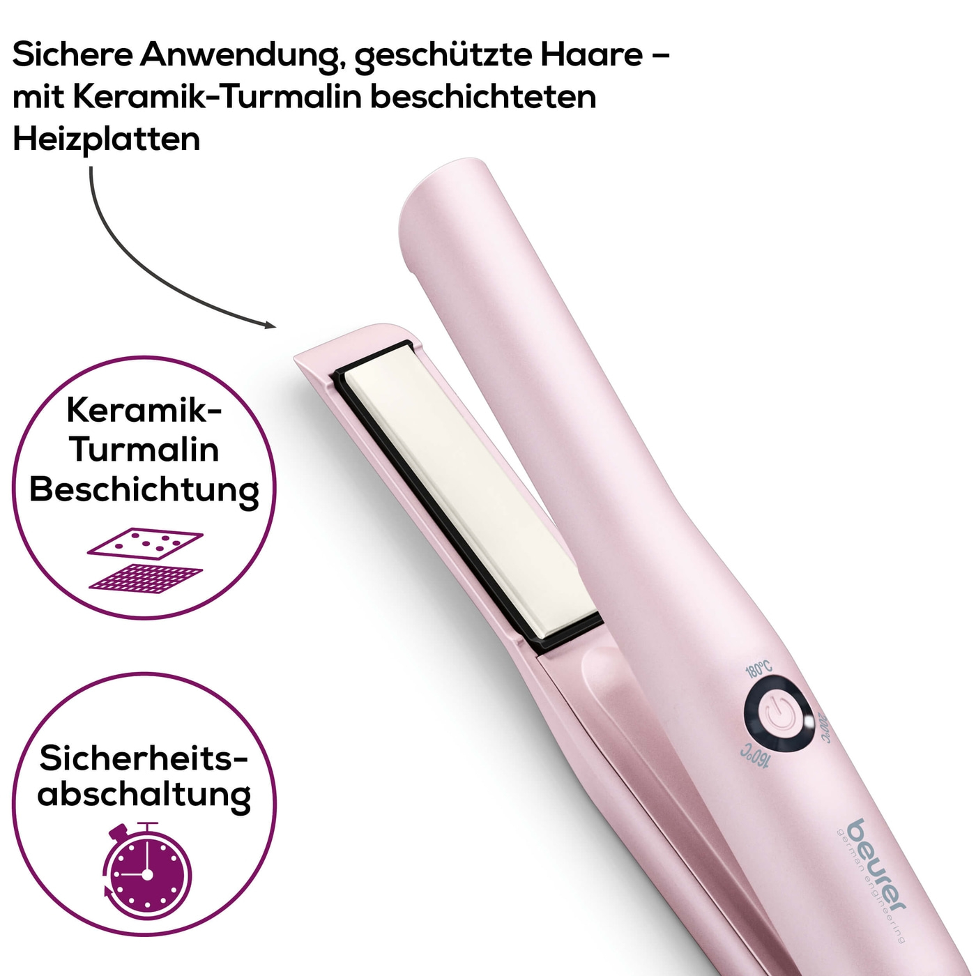 Beurer HS 20 Akku-Haarglätter-Glätteisen ohne Kabel, kompakt und optimal für unterwegs