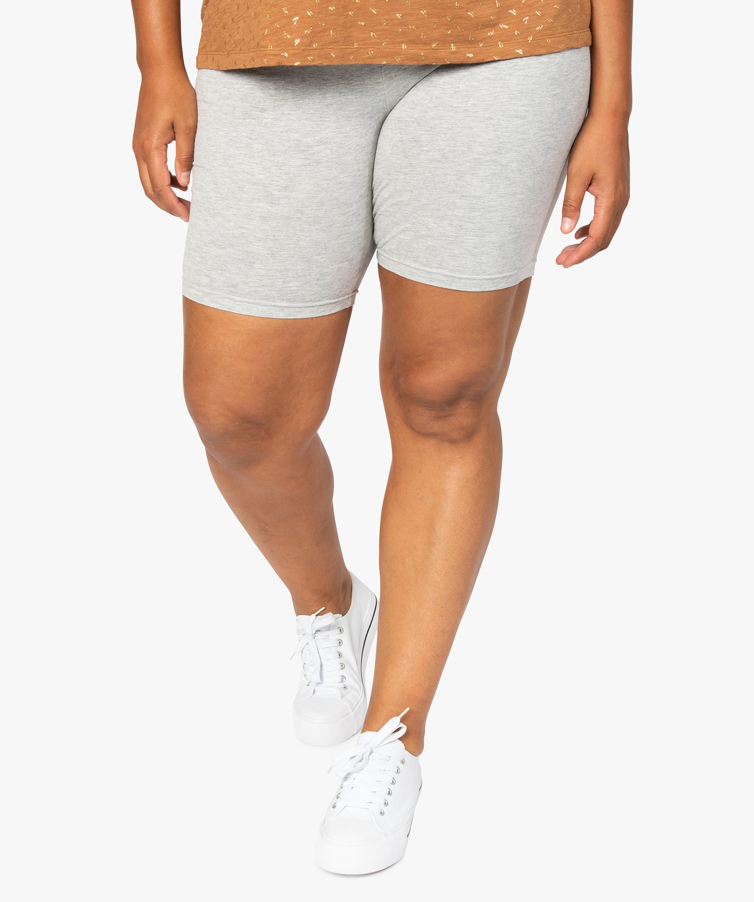 Short femme grande taille en maille à taille élastiquée gris | GEMO